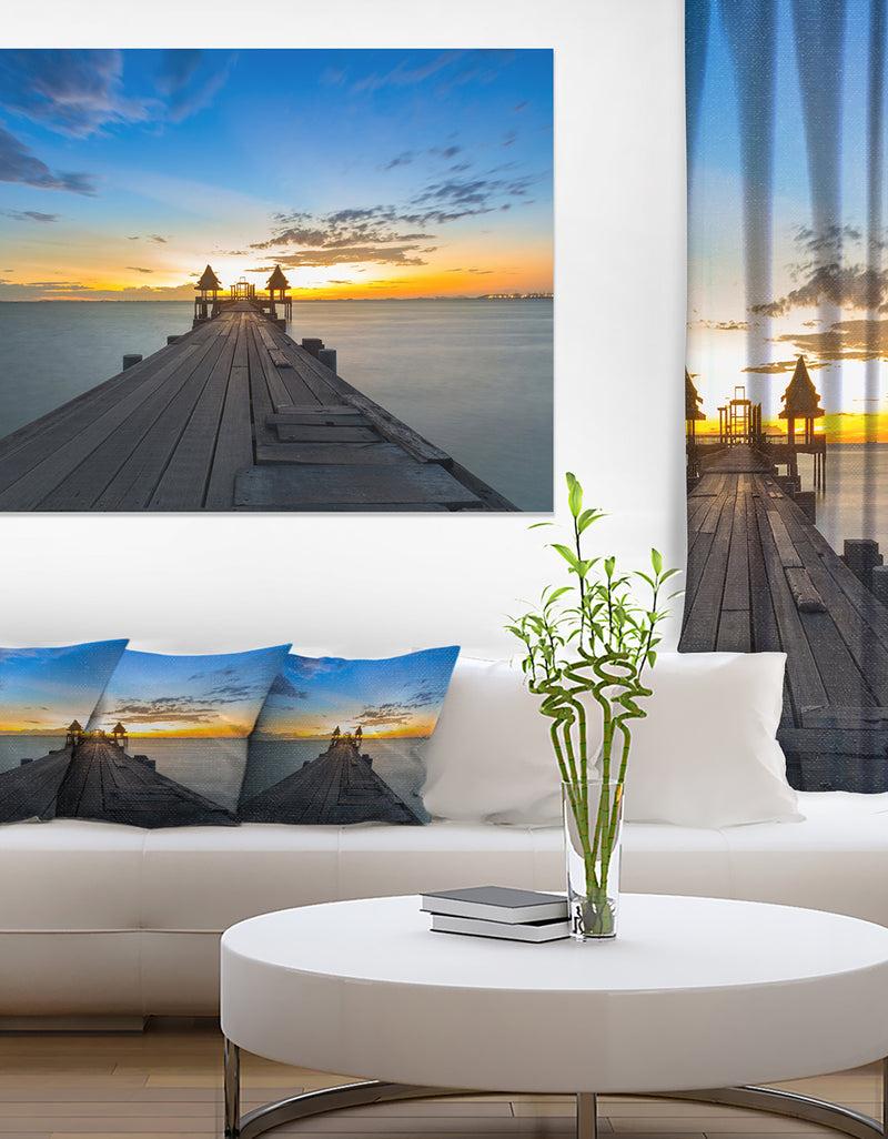 DesignQ Long Wood Pier Leading to Colorful Sea Sea Bridge Canvas Wall Artwork