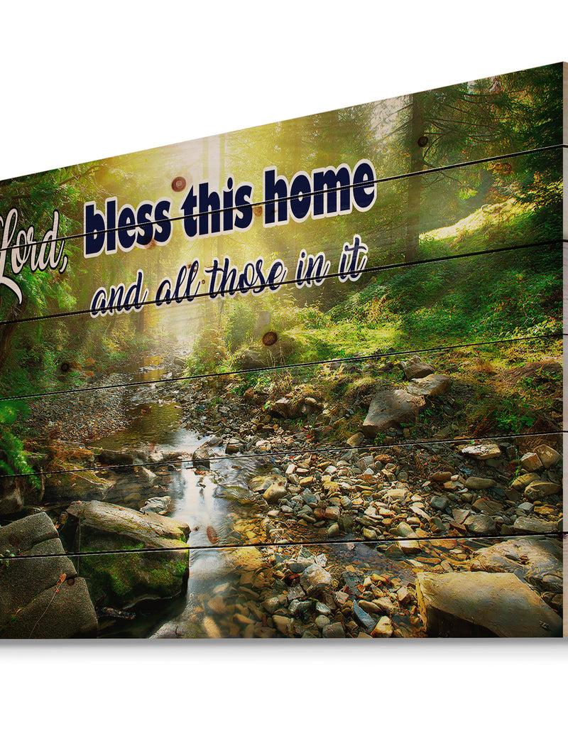 DesignQ Lord Bless This House And All Those In It. Forest Sunshine - Textual Entrance Art On Wood Wall Art