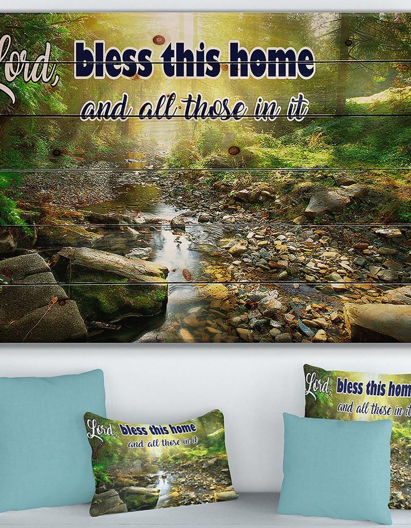DesignQ Lord Bless this house and all those in it. Forest sunshine - Textual Entrance Art on Wood Wall Art