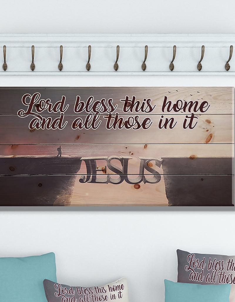 DesignQ Lord Bless this house and all those in it. Jesus - Textual Entrance Art on Wood Wall Art