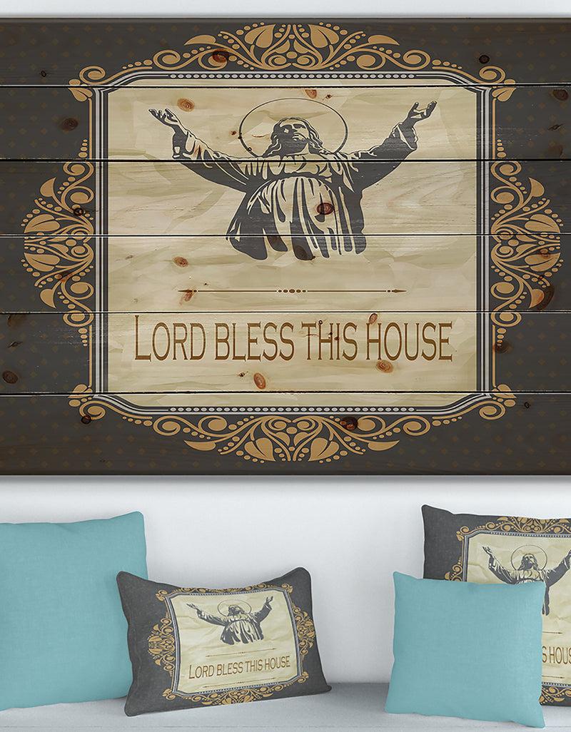 DesignQ Lord Bless this house. Vintage Jesus - Textual Entrance Art on Wood Wall Art