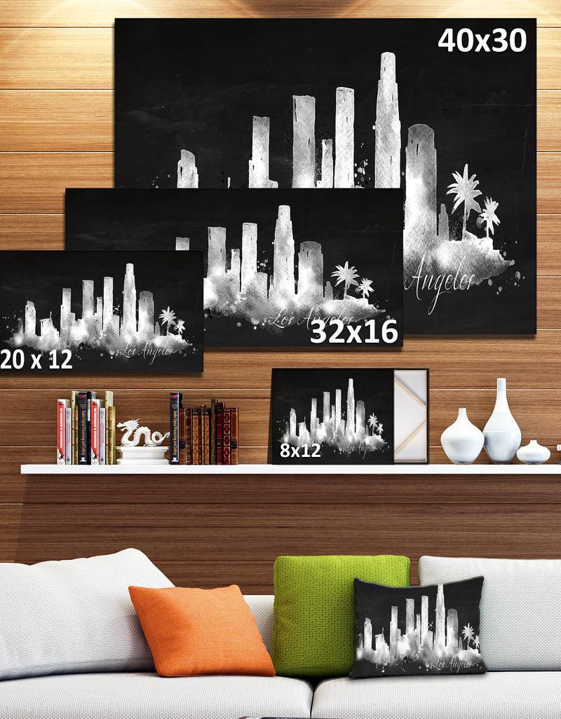 DesignQ Los Angeles Dark Silhouette - Cityscape Painting Canvas Print