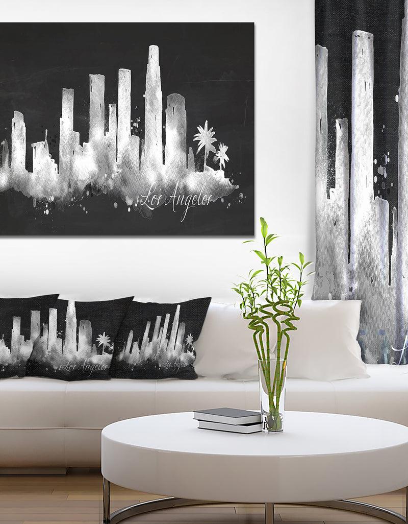 DesignQ Los Angeles Dark Silhouette - Cityscape Painting Canvas Print