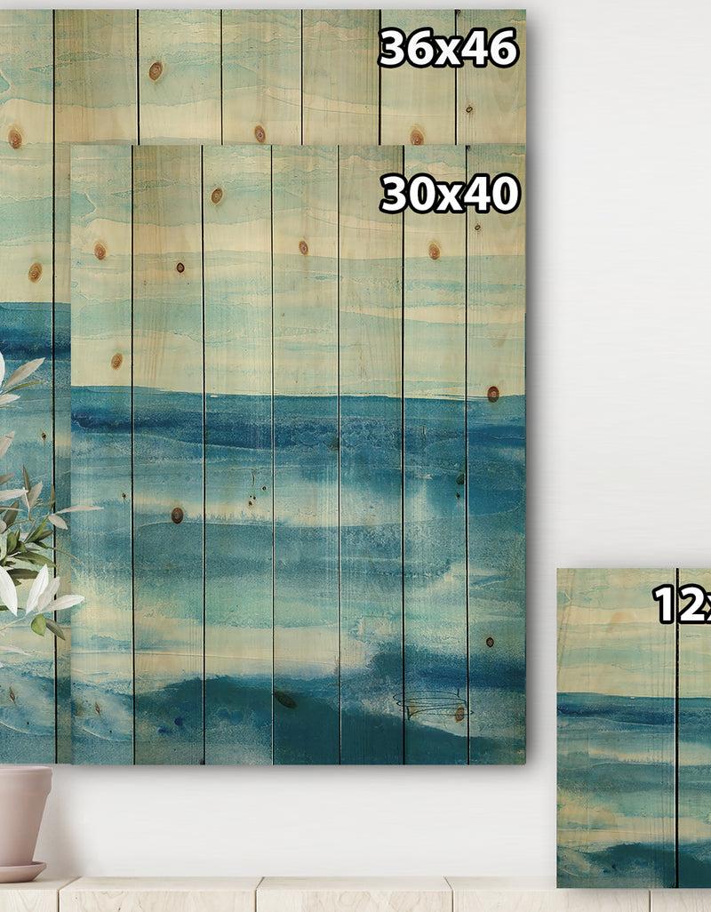 DesignQ Lost In Blue Panel - Nautical & Coastal Print On Natural Pine Wood