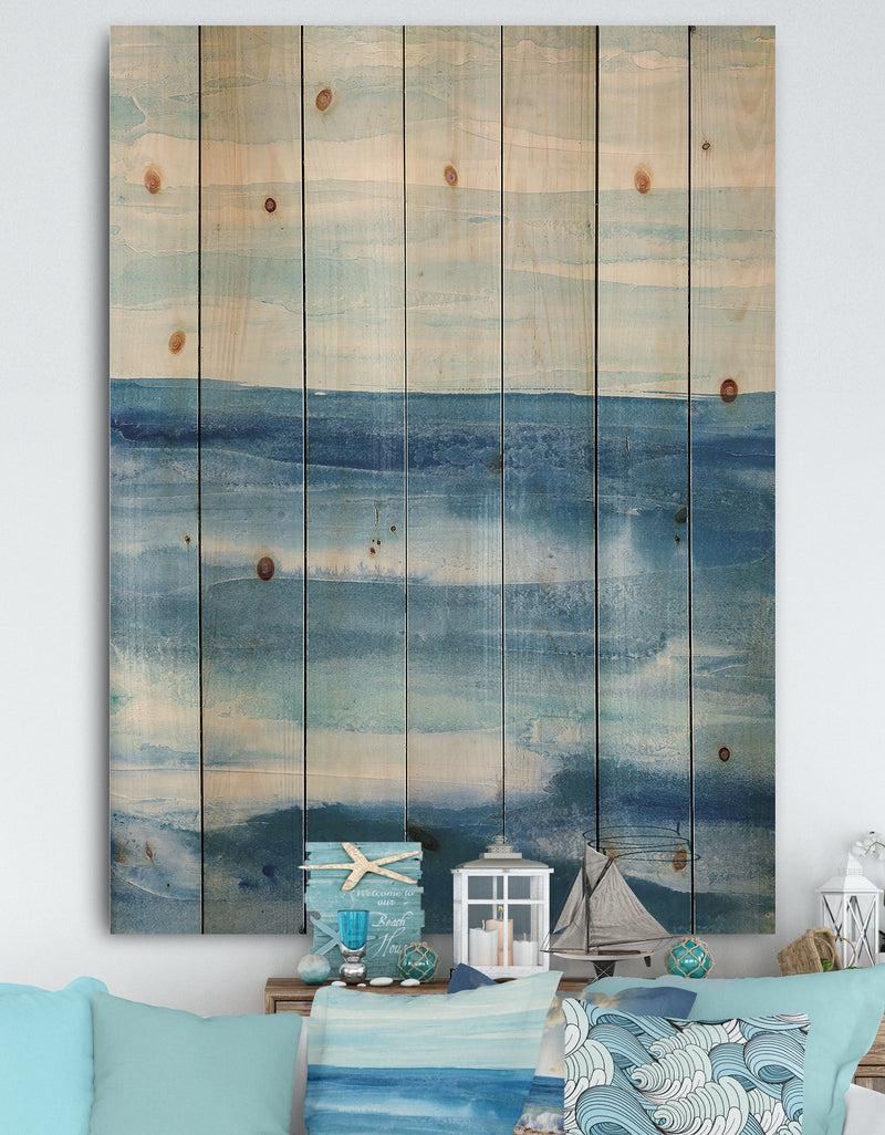 DesignQ Lost in Blue Panel - Nautical & Coastal Print on Natural Pine Wood