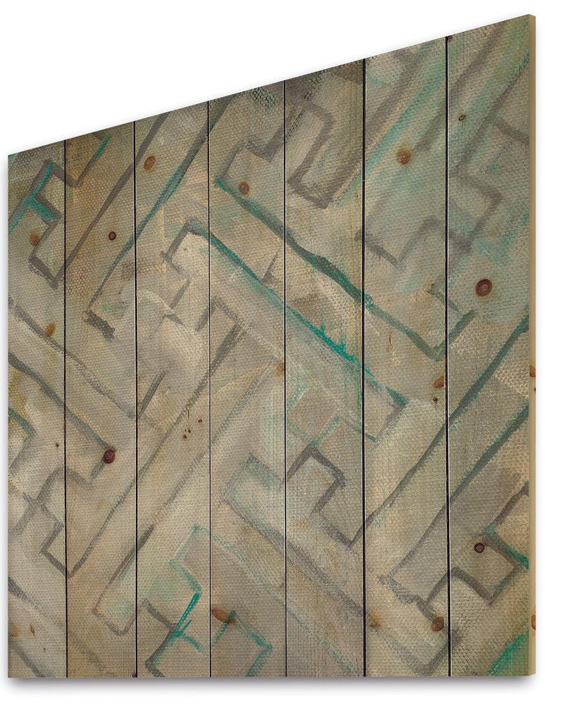 DesignQ Lost In Geometric Element - Modern & Contemporary Print On Natural Pine Wood