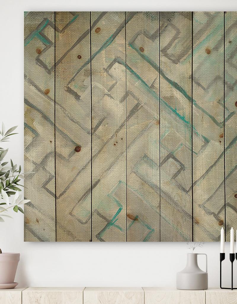 DesignQ Lost in Geometric Element - Modern & Contemporary Print on Natural Pine Wood