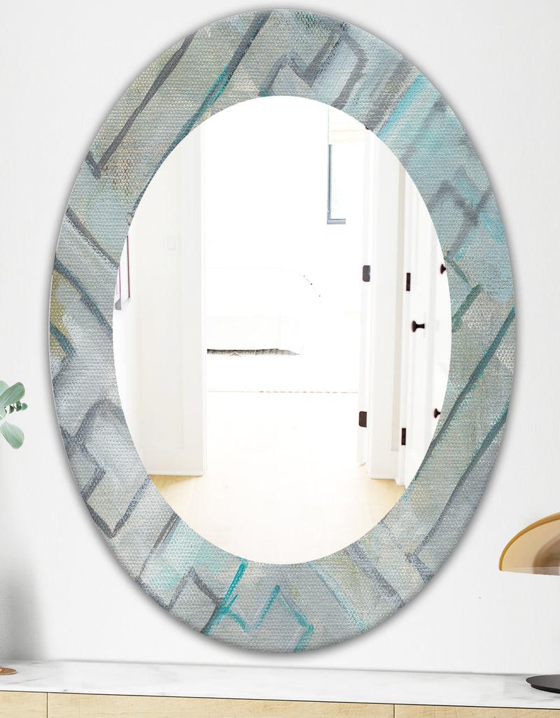 DesignQ Lost In Geometric Element - Modern Mirror - Frameless Oval Or Round Wall Mirror