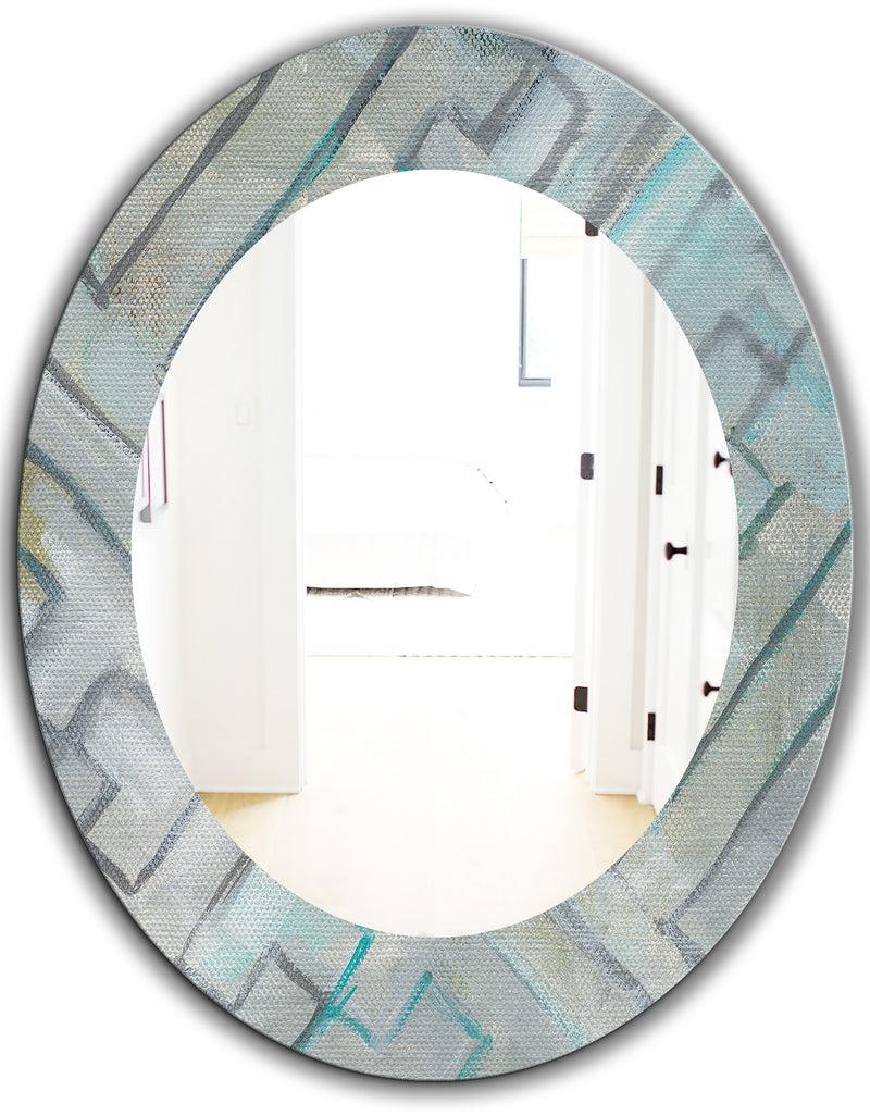 DesignQ Lost In Geometric Element - Modern Mirror - Frameless Oval Or Round Wall Mirror