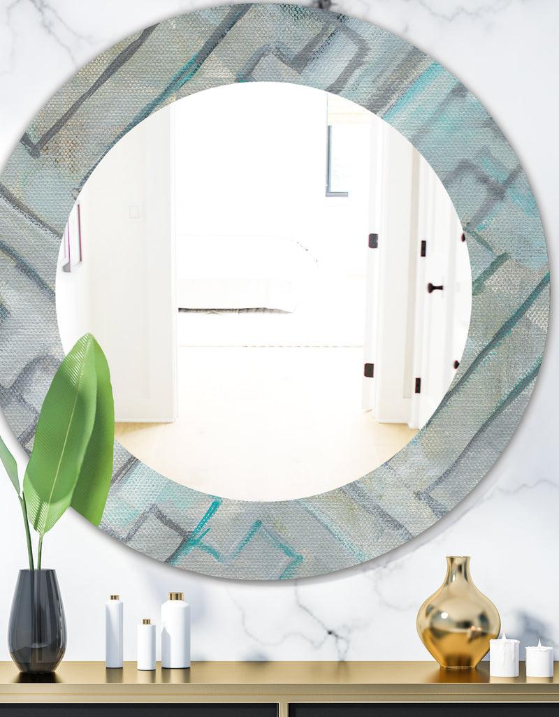 DesignQ Lost In Geometric Element - Modern Mirror - Frameless Oval or Round Wall Mirror