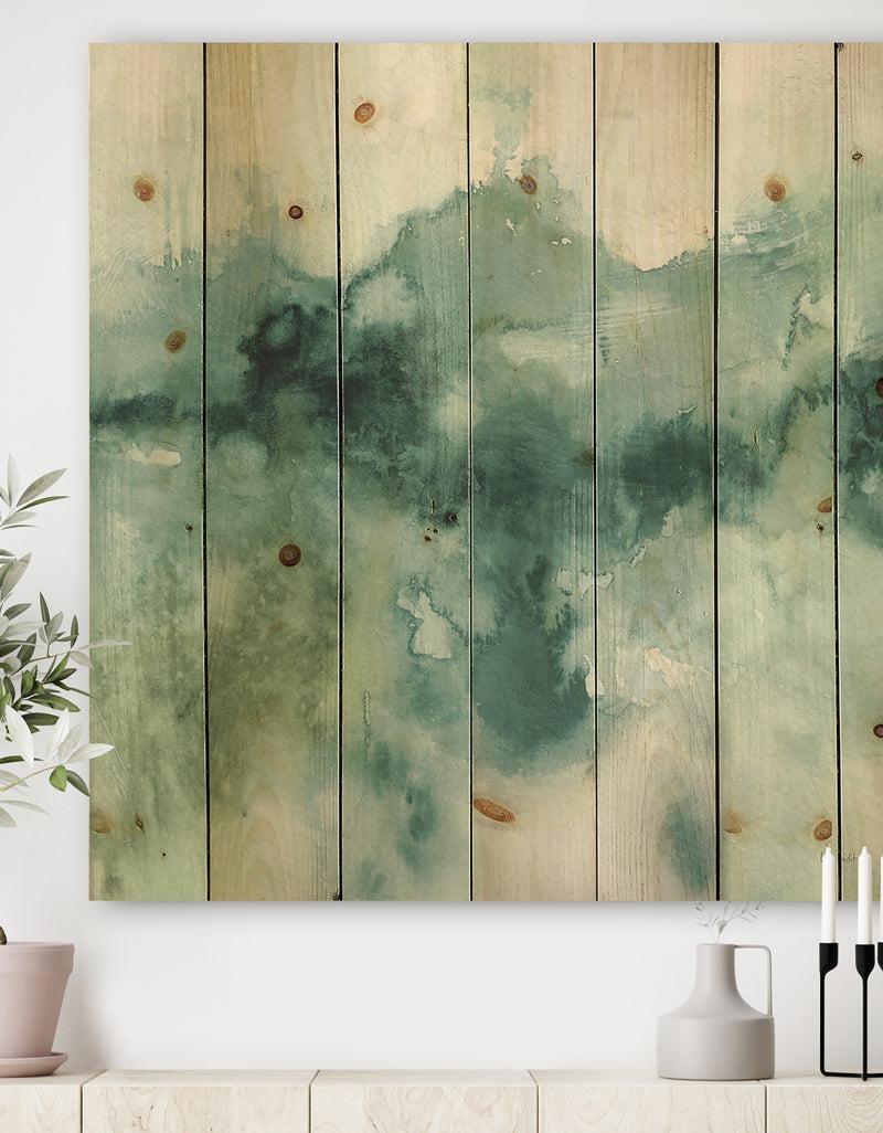 DesignQ Lost into the Blue - Abstract Print on Natural Pine Wood