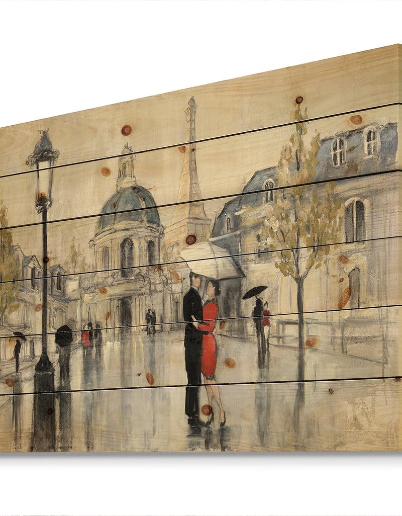 DesignQ Love In Paris I - Romantic French Country Print On Natural Pine Wood
