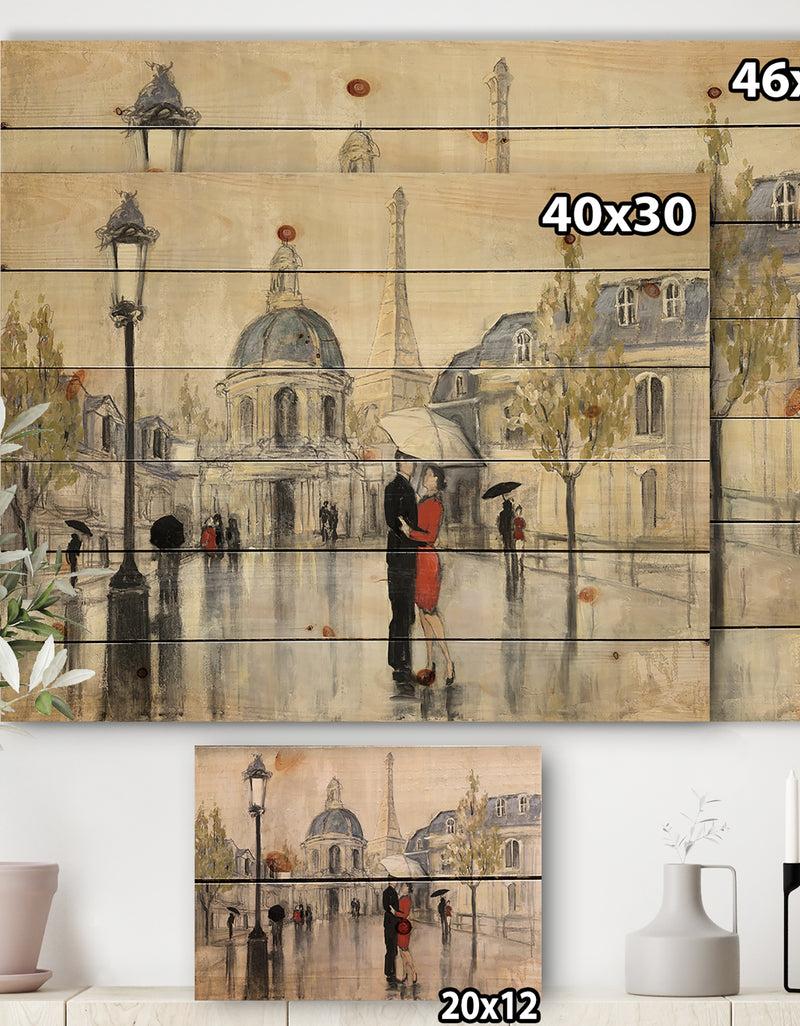 DesignQ Love In Paris I - Romantic French Country Print On Natural Pine Wood