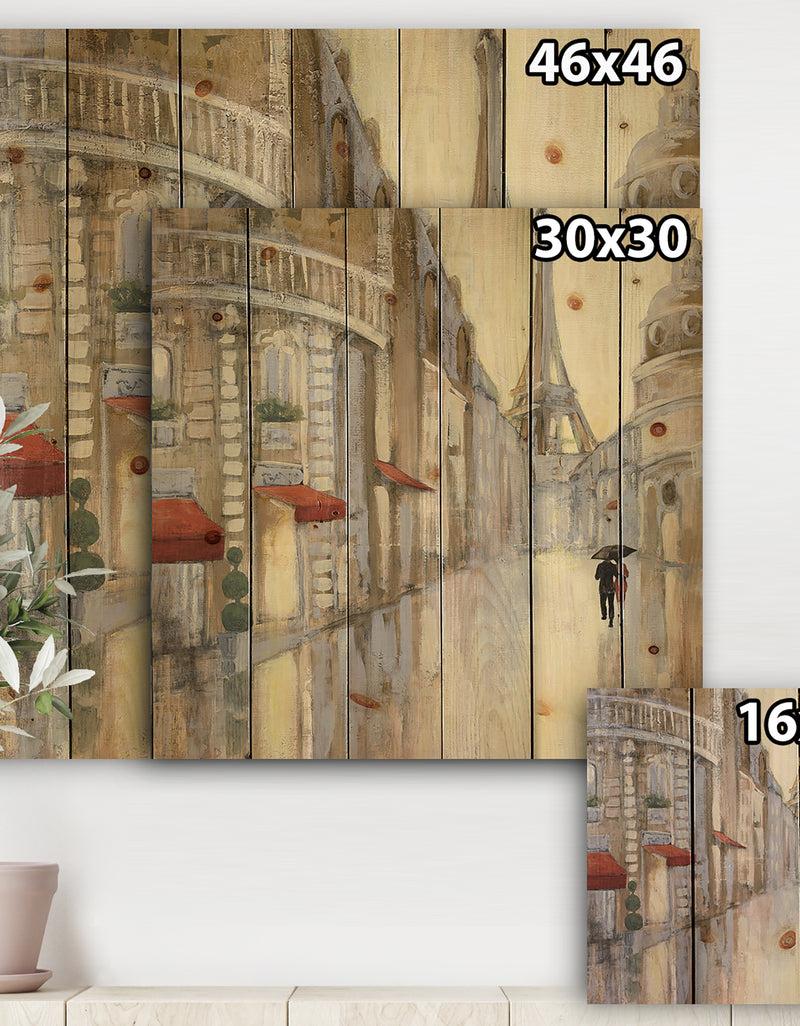 DesignQ Love In Paris III - Romantic French Country Print On Natural Pine Wood