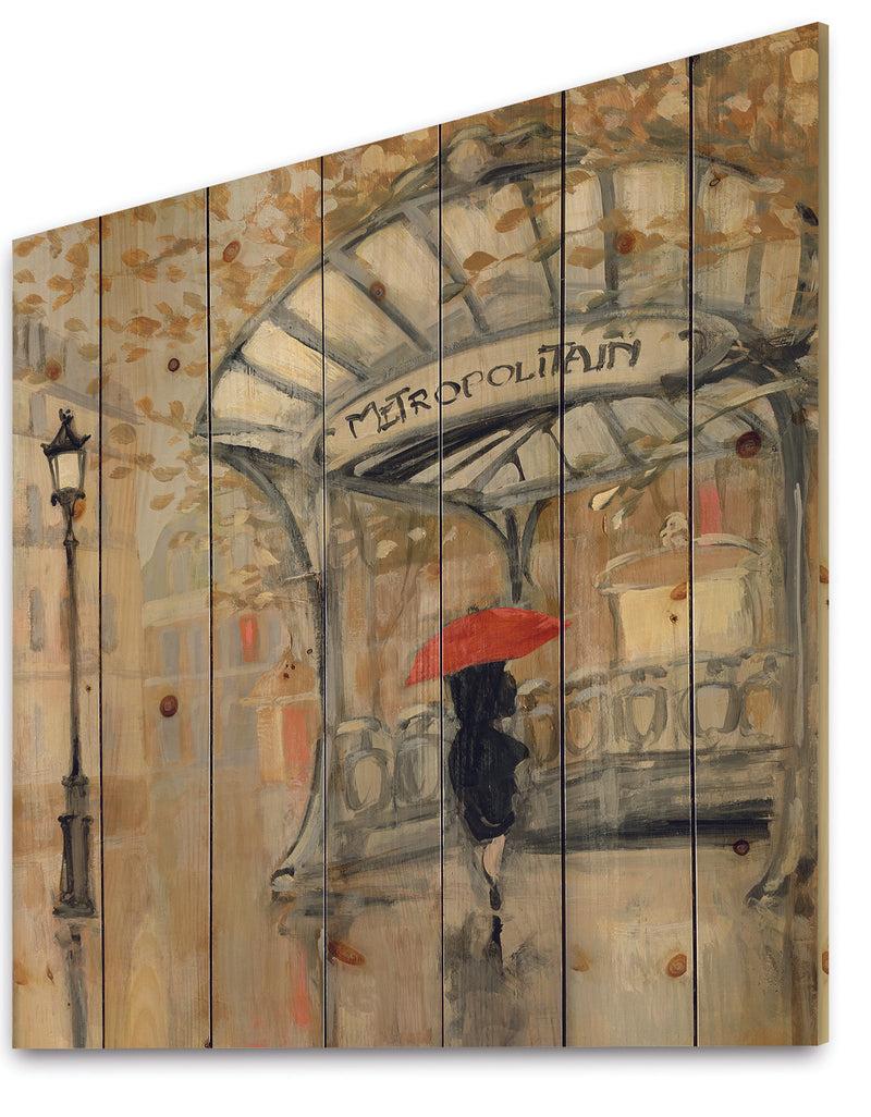 DesignQ Love In Paris IV - Romantic French Country Print On Natural Pine Wood