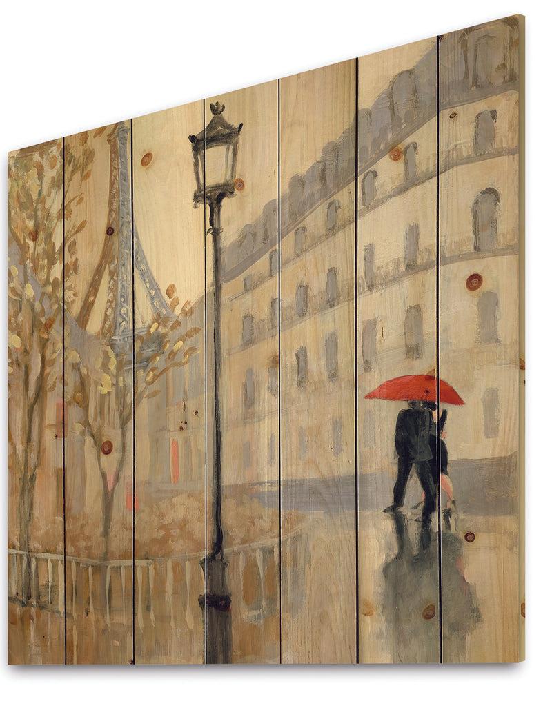 DesignQ Love In Paris V - Romantic French Country Print On Natural Pine Wood
