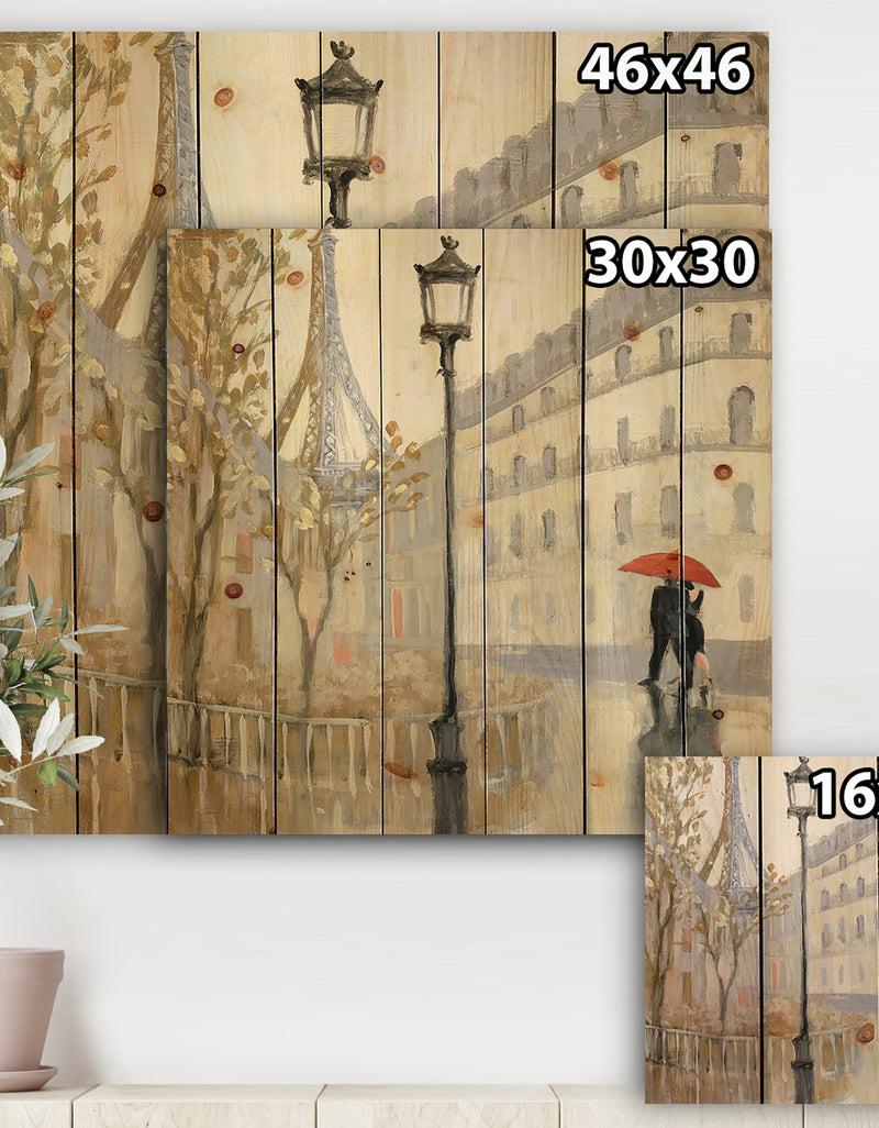 DesignQ Love In Paris V - Romantic French Country Print On Natural Pine Wood