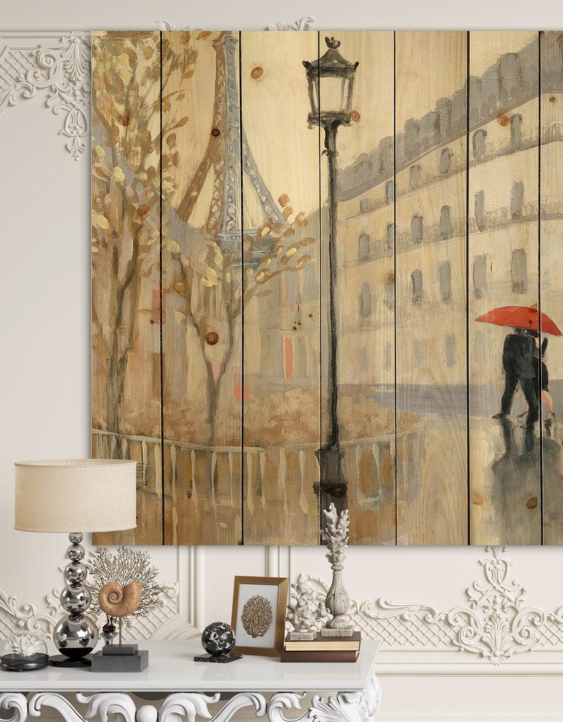 DesignQ Love in Paris V - Romantic French Country Print on Natural Pine Wood