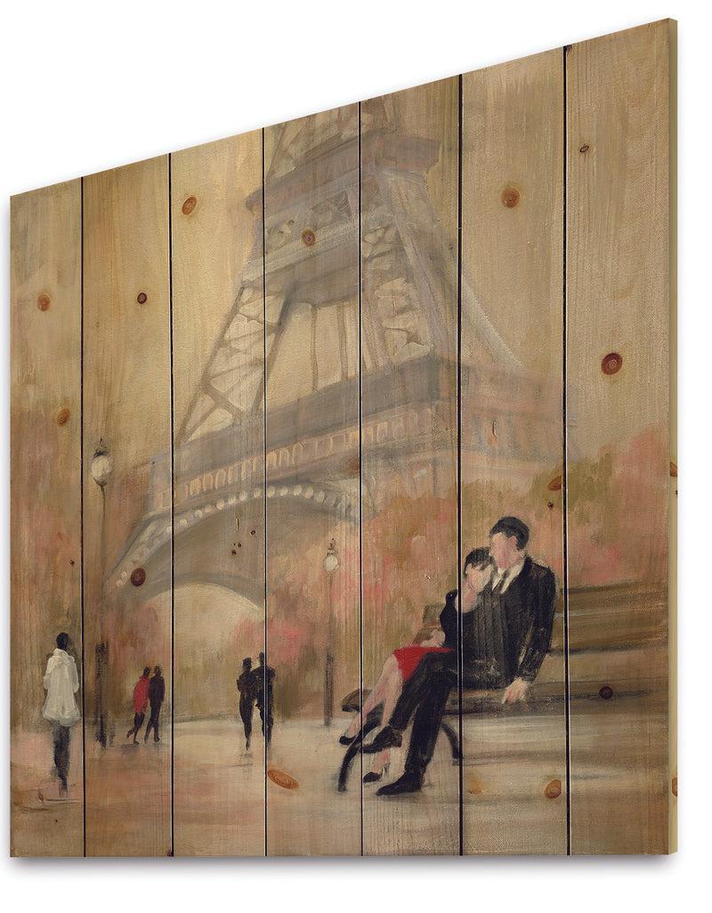 DesignQ Love In Paris VI - Romantic French Country Print On Natural Pine Wood