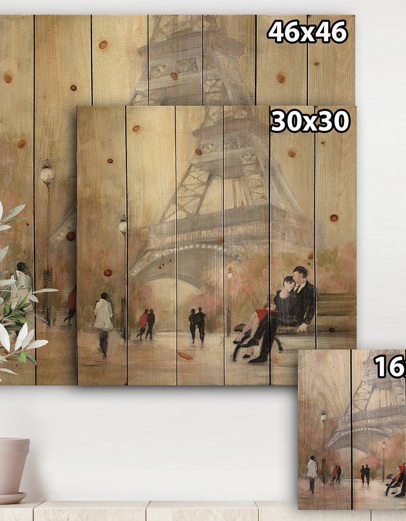 DesignQ Love In Paris VI - Romantic French Country Print On Natural Pine Wood