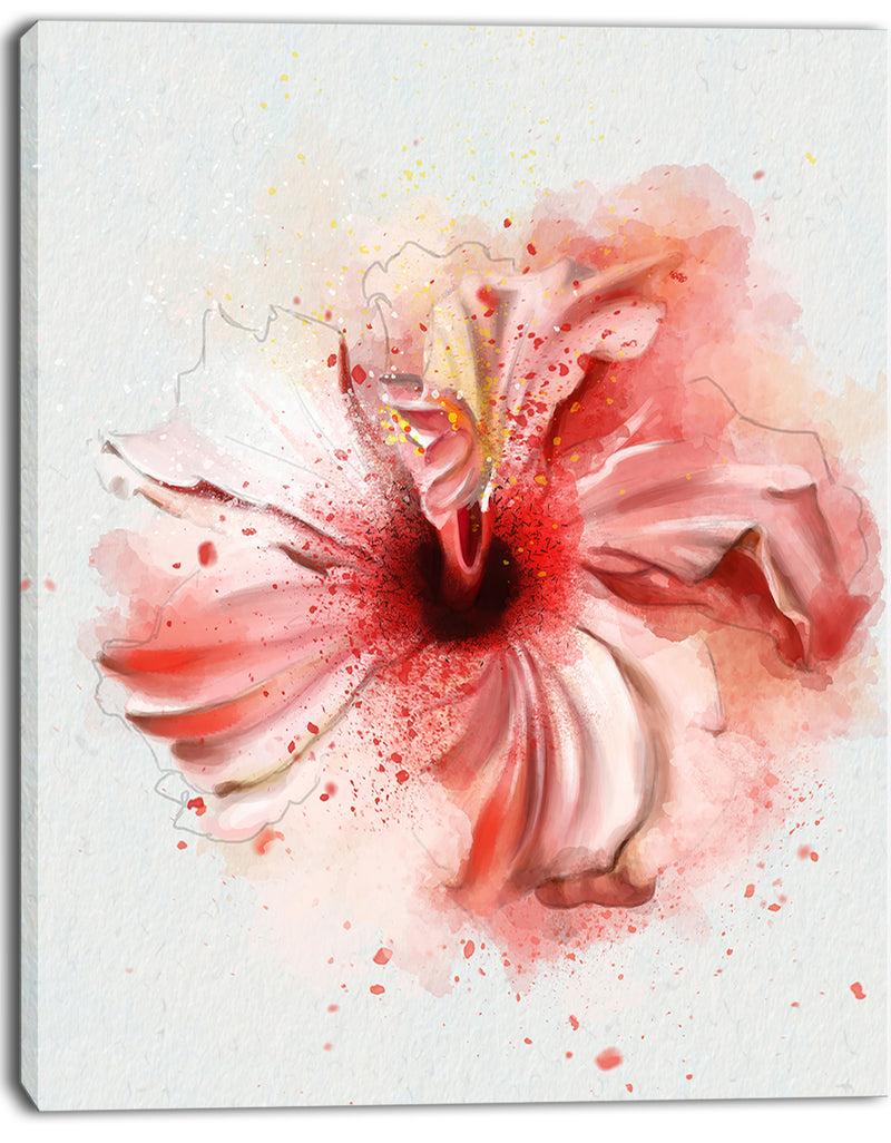 DesignQ Lovely Pink Watercolor Flower - Flowers Canvas Wall Artwork