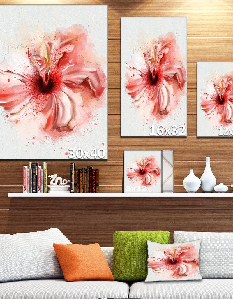 DesignQ Lovely Pink Watercolor Flower - Flowers Canvas Wall Artwork