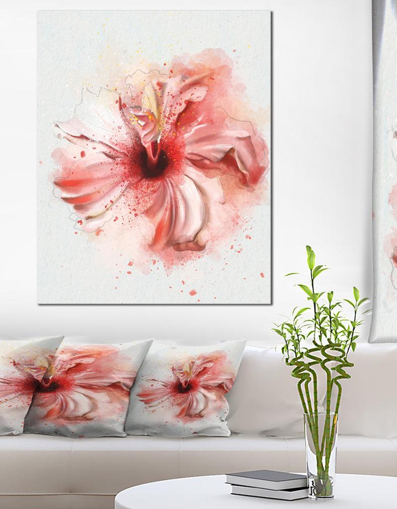 DesignQ Lovely Pink Watercolor Flower - Flowers Canvas Wall Artwork