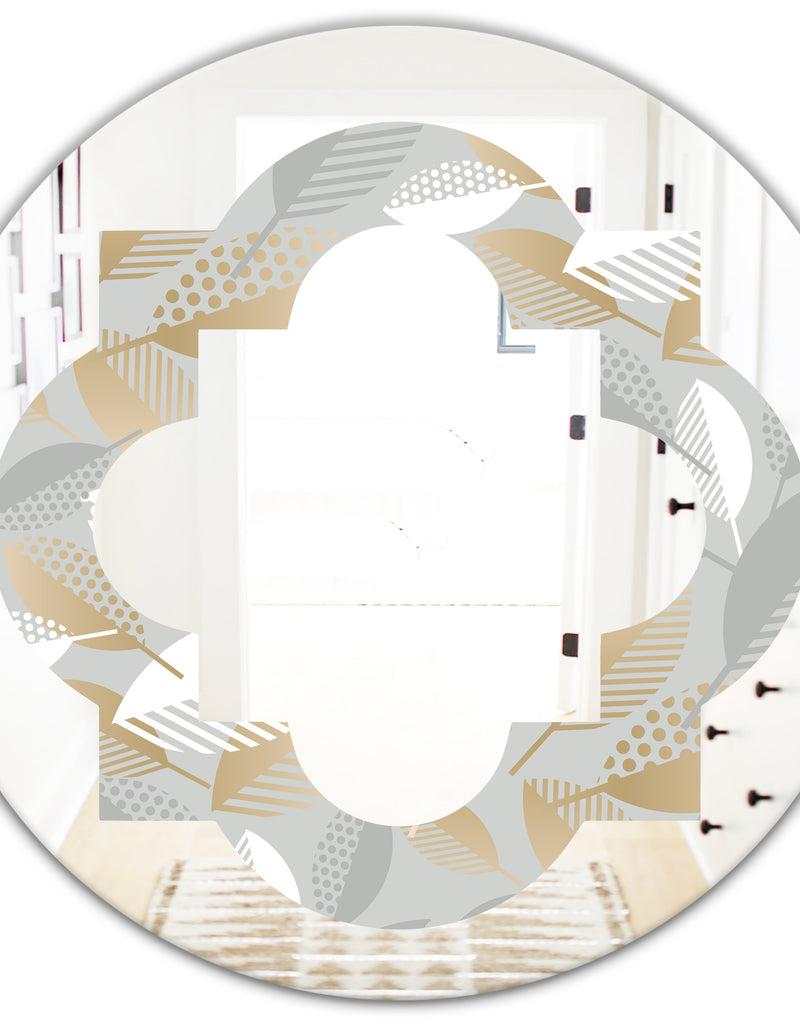 DesignQ Luxury Geometric Fall Leaves Pattern - Modern Round Or Oval Wall Mirror - Quatrefoil