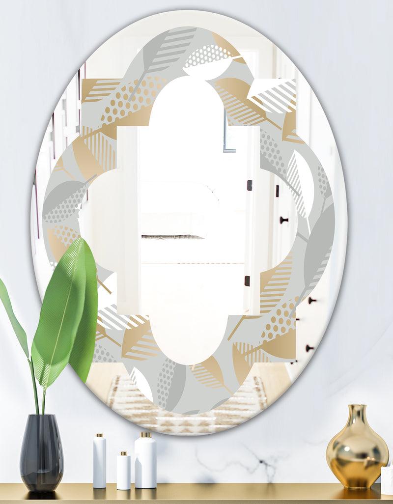 DesignQ Luxury Geometric Fall Leaves Pattern - Modern Round Or Oval Wall Mirror - Quatrefoil