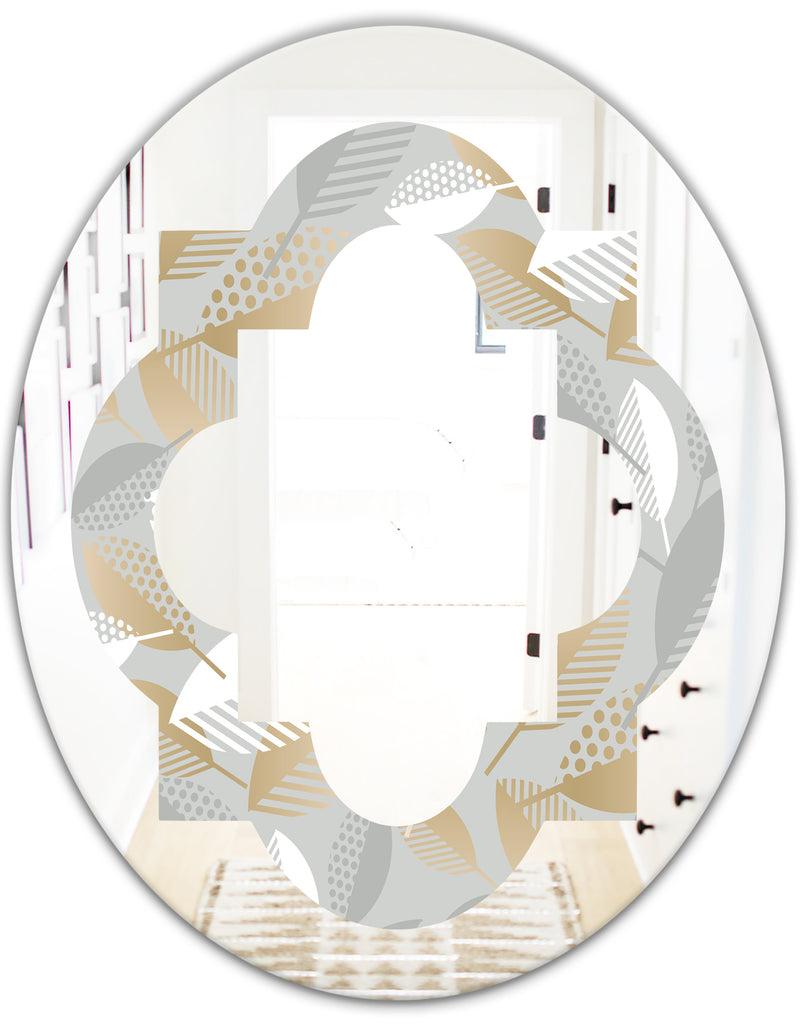 DesignQ Luxury Geometric Fall Leaves Pattern - Modern Round Or Oval Wall Mirror - Quatrefoil