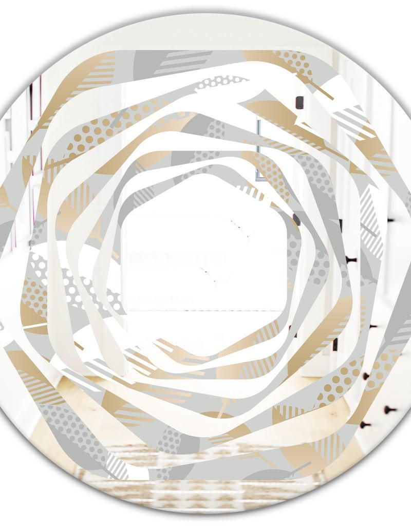 DesignQ Luxury Geometric Fall Leaves Pattern - Modern Round Or Oval Wall Mirror - Whirl