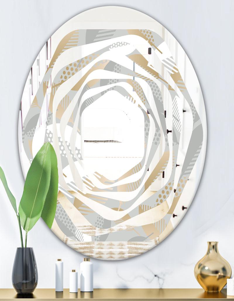 DesignQ Luxury Geometric Fall Leaves Pattern - Modern Round Or Oval Wall Mirror - Whirl