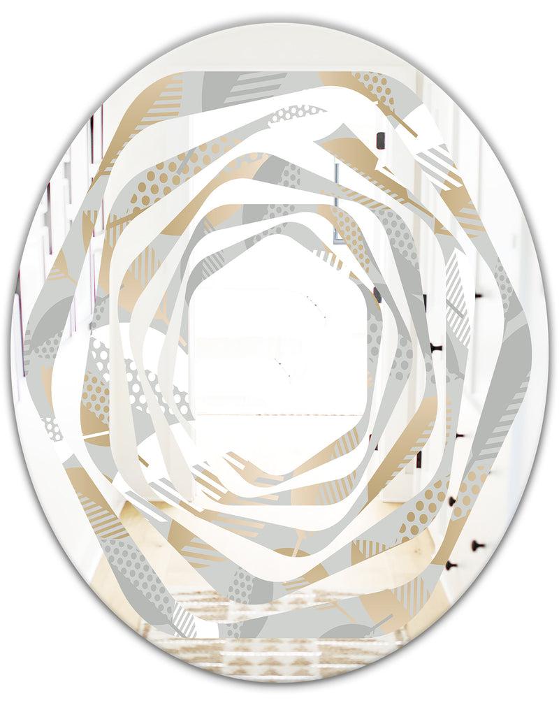 DesignQ Luxury Geometric Fall Leaves Pattern - Modern Round Or Oval Wall Mirror - Whirl