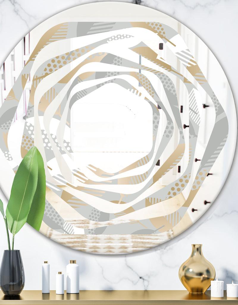 DesignQ Luxury geometric fall leaves pattern - Modern Round or Oval Wall Mirror - Whirl