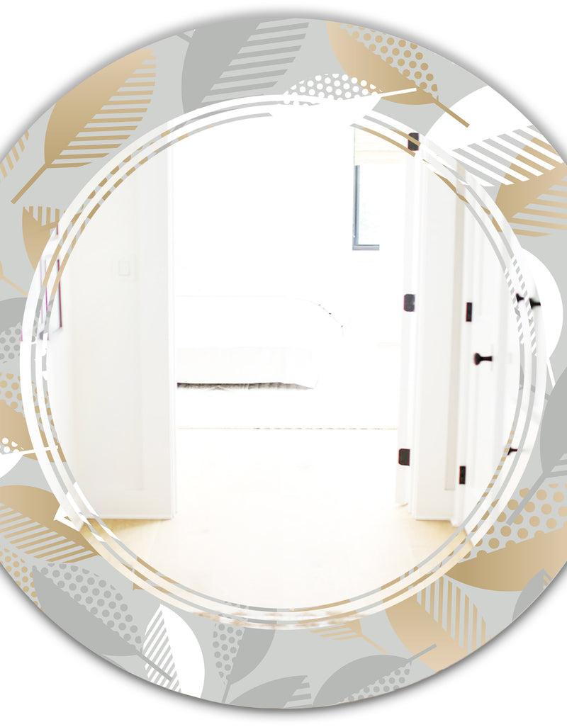 DesignQ Luxury Geometric Fall Leaves Pattern - Modern Round Or Oval Wall Mirror - Triple C