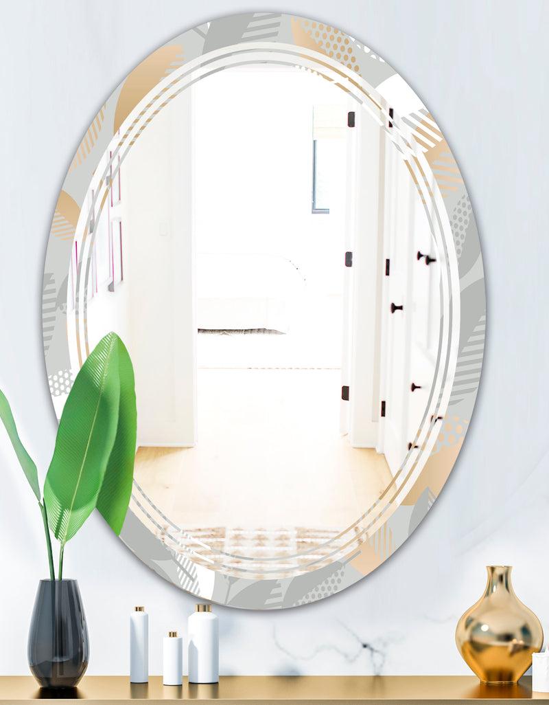 DesignQ Luxury Geometric Fall Leaves Pattern - Modern Round Or Oval Wall Mirror - Triple C