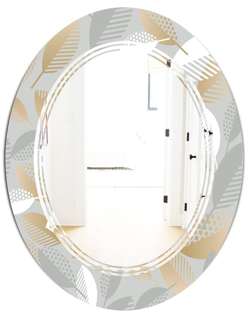 DesignQ Luxury Geometric Fall Leaves Pattern - Modern Round Or Oval Wall Mirror - Triple C