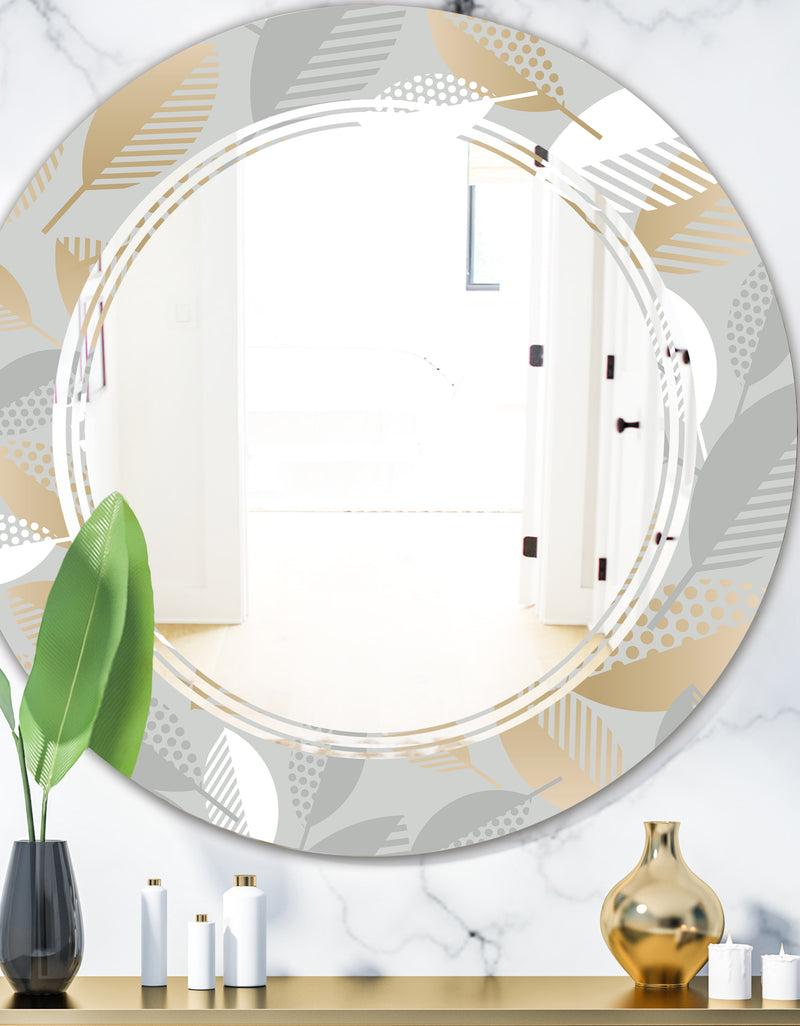 DesignQ Luxury geometric fall leaves pattern - Modern Round or Oval Wall Mirror - Triple C