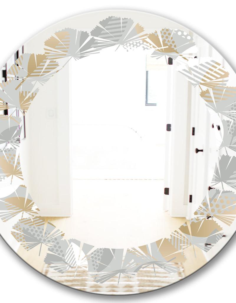 DesignQ Luxury Geometric Fall Leaves Pattern - Modern Round Or Oval Wall Mirror - Leaves