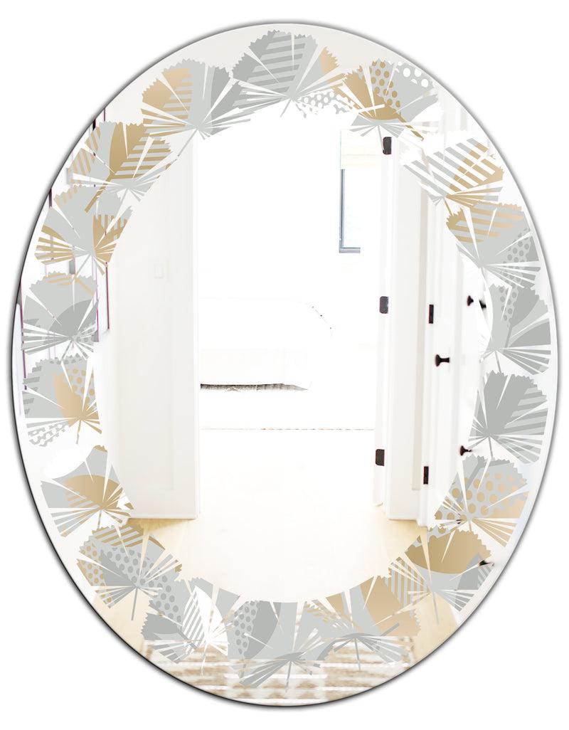 DesignQ Luxury Geometric Fall Leaves Pattern - Modern Round Or Oval Wall Mirror - Leaves