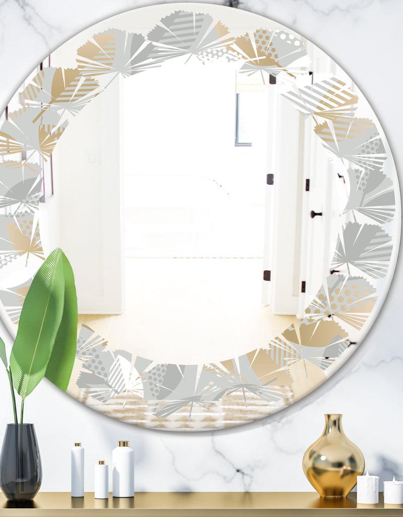 DesignQ Luxury geometric fall leaves pattern - Modern Round or Oval Wall Mirror - Leaves