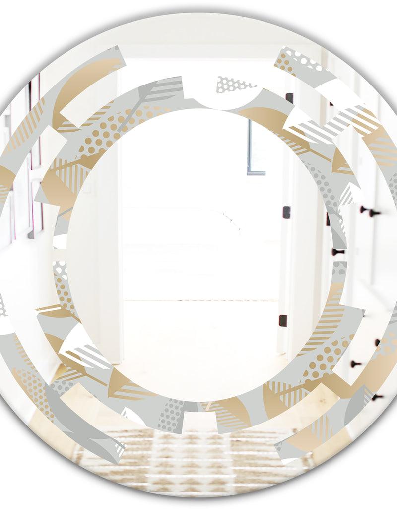 DesignQ Luxury Geometric Fall Leaves Pattern - Modern Round Or Oval Wall Mirror - Space
