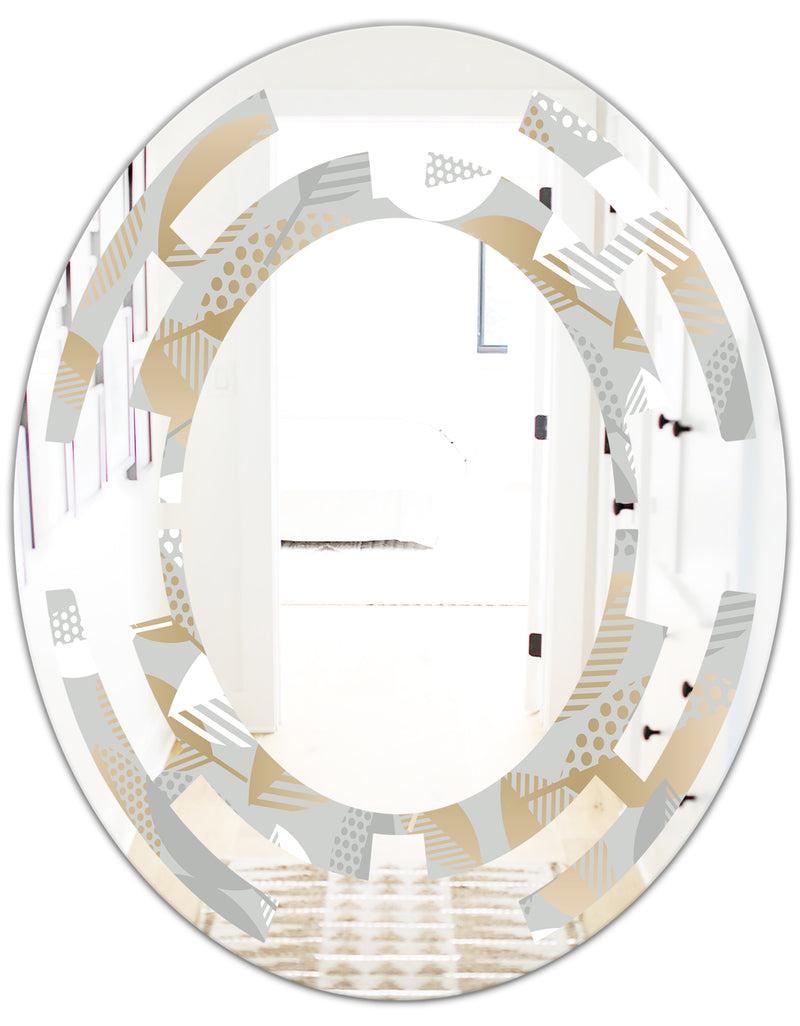 DesignQ Luxury Geometric Fall Leaves Pattern - Modern Round Or Oval Wall Mirror - Space