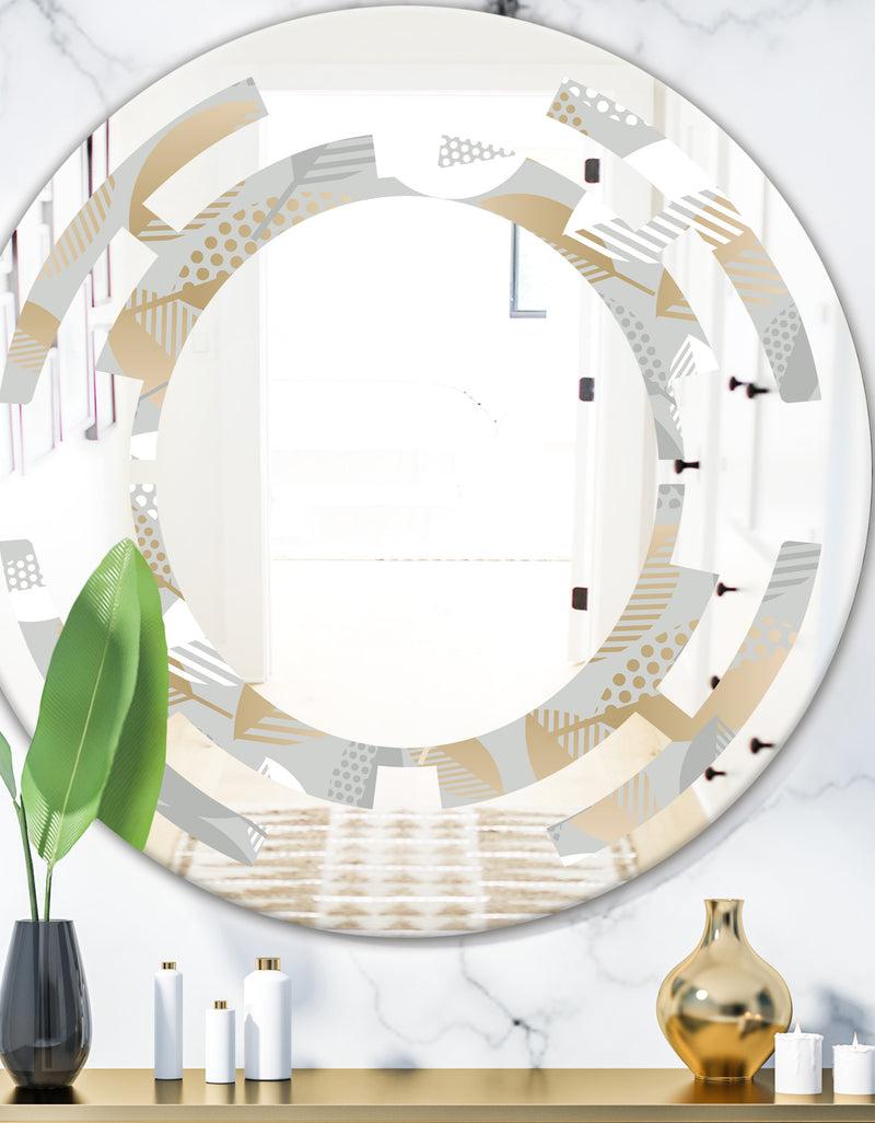 DesignQ Luxury geometric fall leaves pattern - Modern Round or Oval Wall Mirror - Space