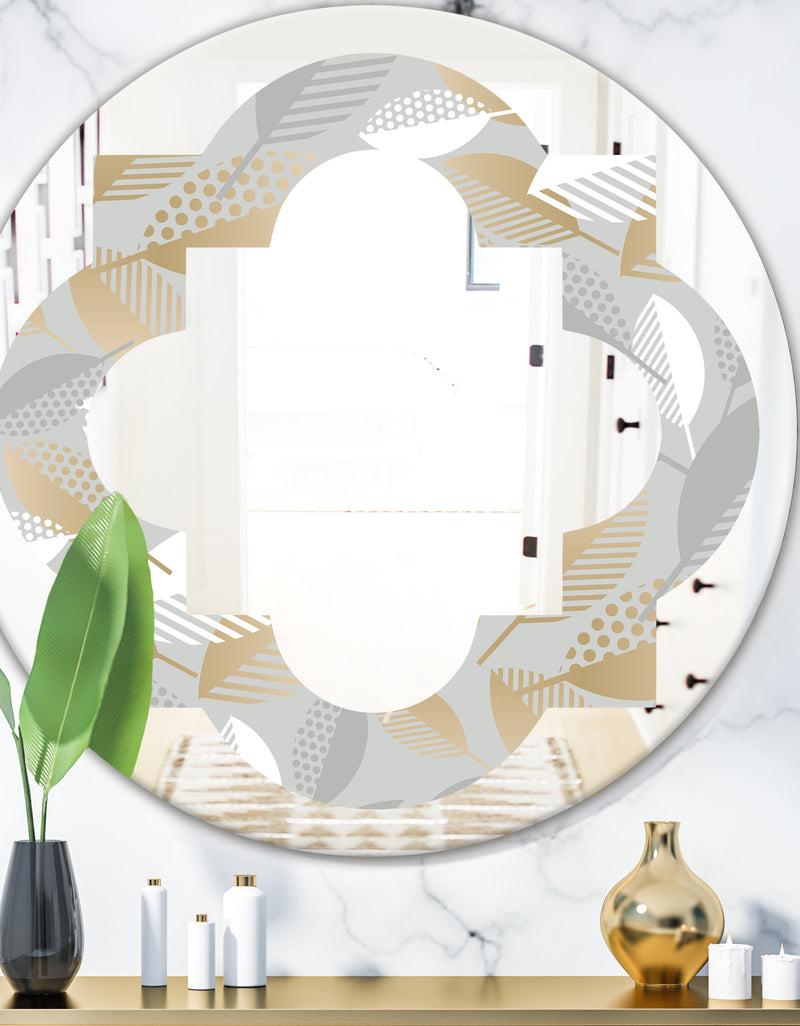 DesignQ Luxury geometric fall leaves pattern - Modern Round or Oval Wall Mirror - Quatrefoil