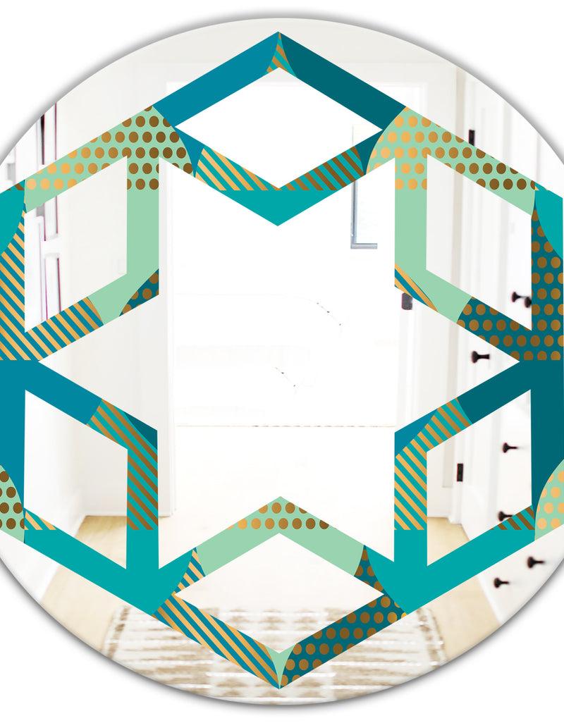 DesignQ Luxury Retro Drops I - Modern Round Or Oval Wall Mirror - Hexagon Star