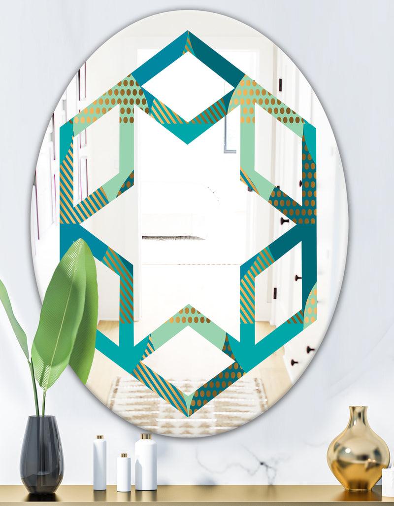 DesignQ Luxury Retro Drops I - Modern Round Or Oval Wall Mirror - Hexagon Star