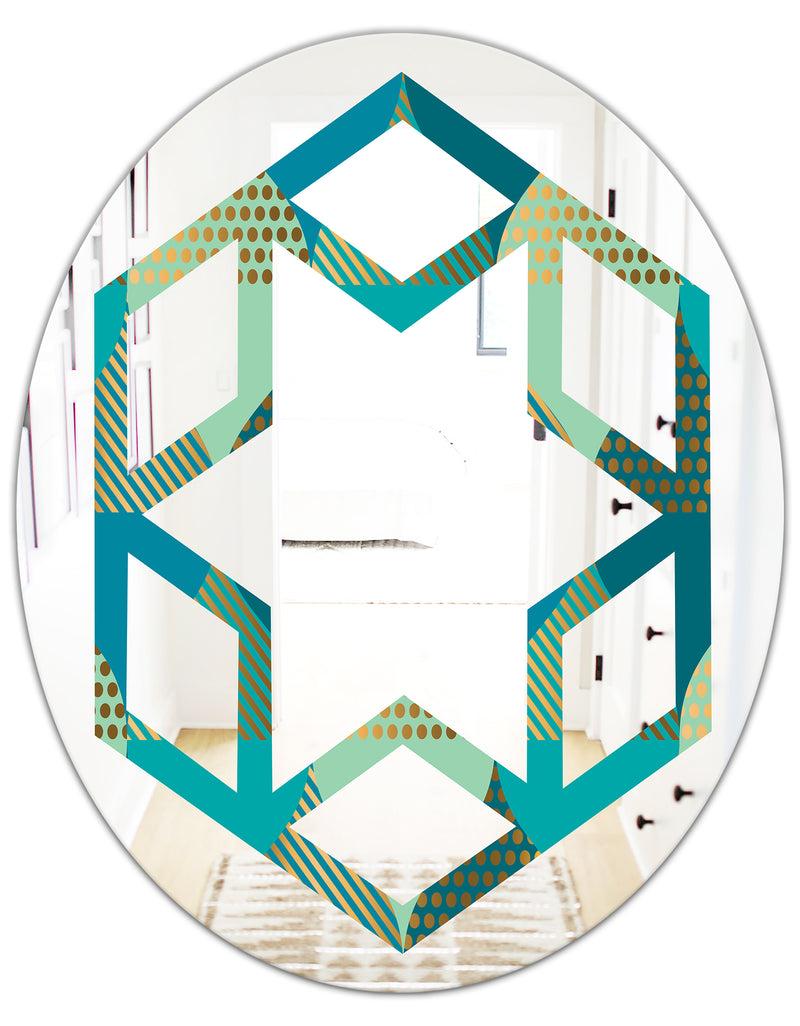 DesignQ Luxury Retro Drops I - Modern Round Or Oval Wall Mirror - Hexagon Star