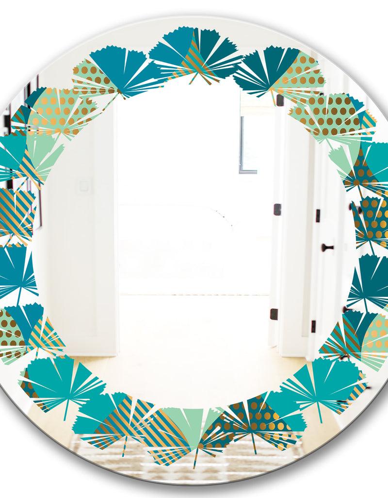 DesignQ Luxury Retro Drops I - Modern Round Or Oval Wall Mirror - Leaves