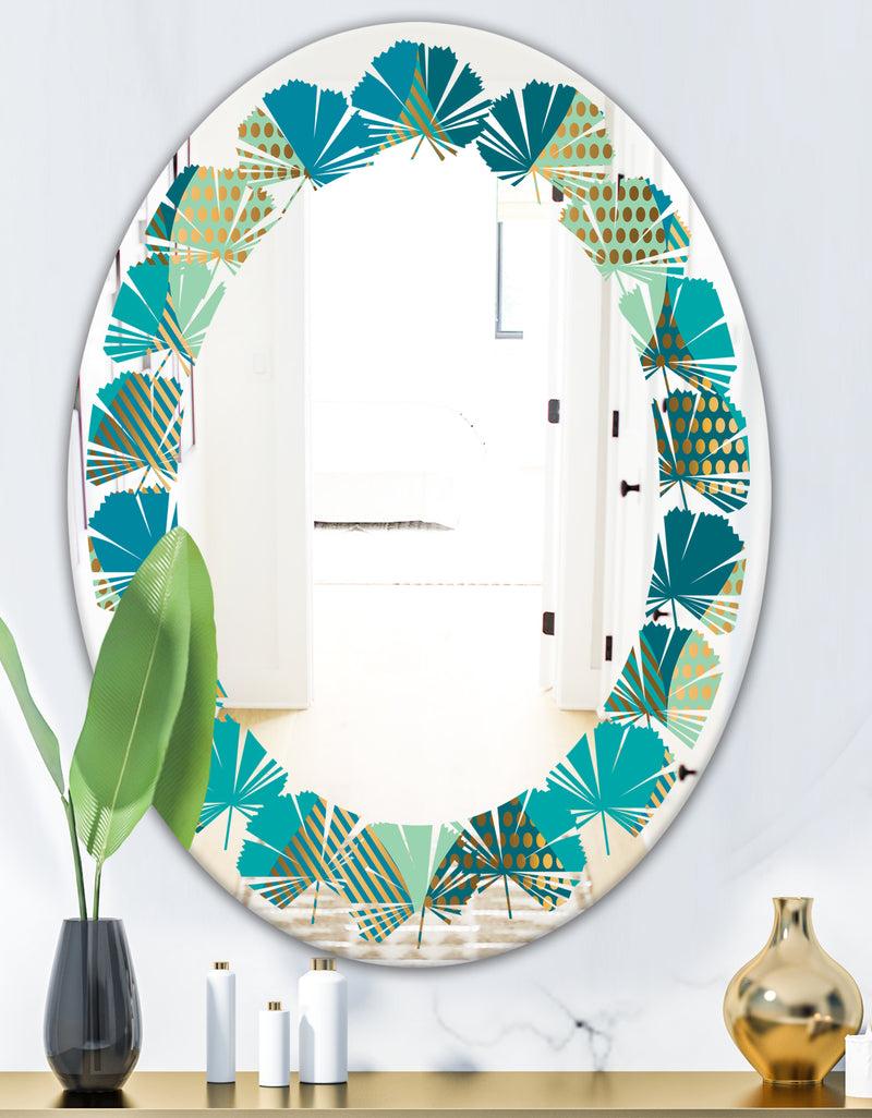 DesignQ Luxury Retro Drops I - Modern Round Or Oval Wall Mirror - Leaves